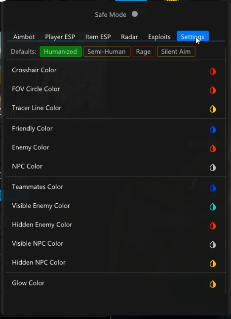 Settings preview